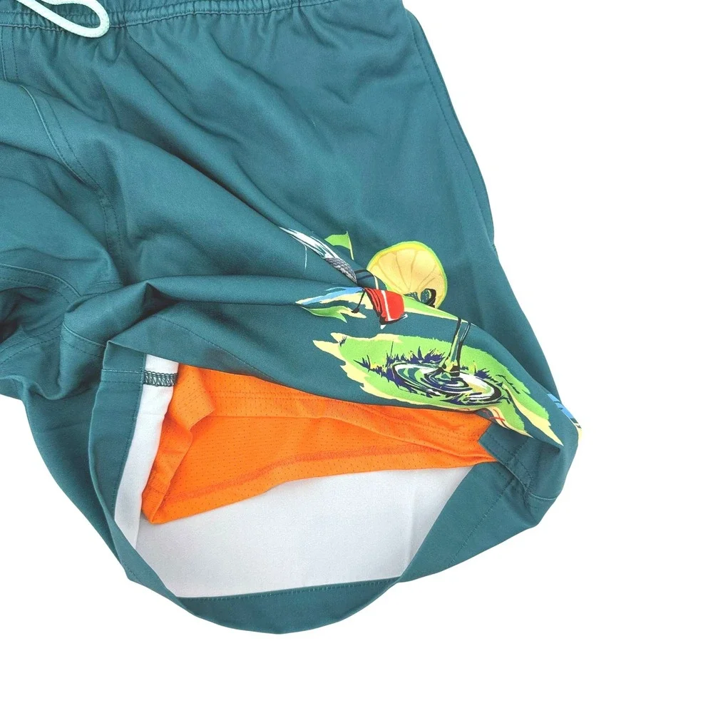 Robert Graham Mens Golf Martini Swim Trunks Teal Stretch Board Shorts XL NEW $98